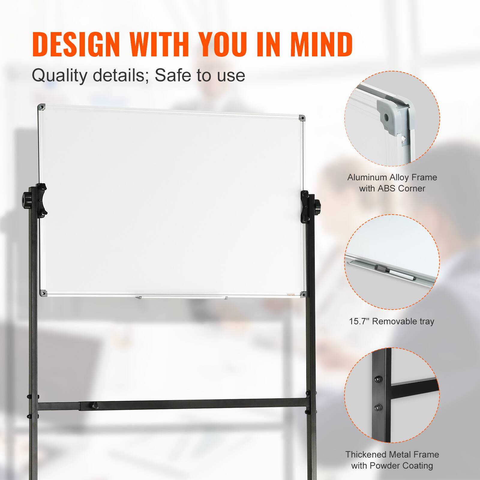 DESIGN WITH YOU IN MIND
Quality details; Safe to use
Aluminum Alloy Frame with ABS Corner
15.7" Removable tray
Thickened Metal Frame with Powder Coating