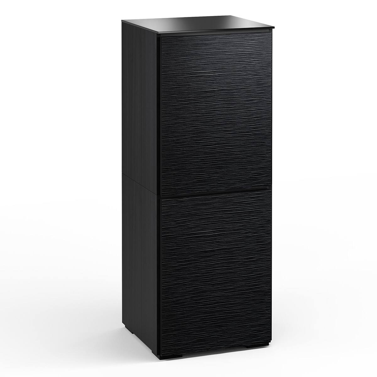 Front. Salamander Designs - Salamander Designs Chameleon Collection Chicago 617 Twin AV Cabinet (Textured Black Oak with Black Glass Top) - Black Oak.