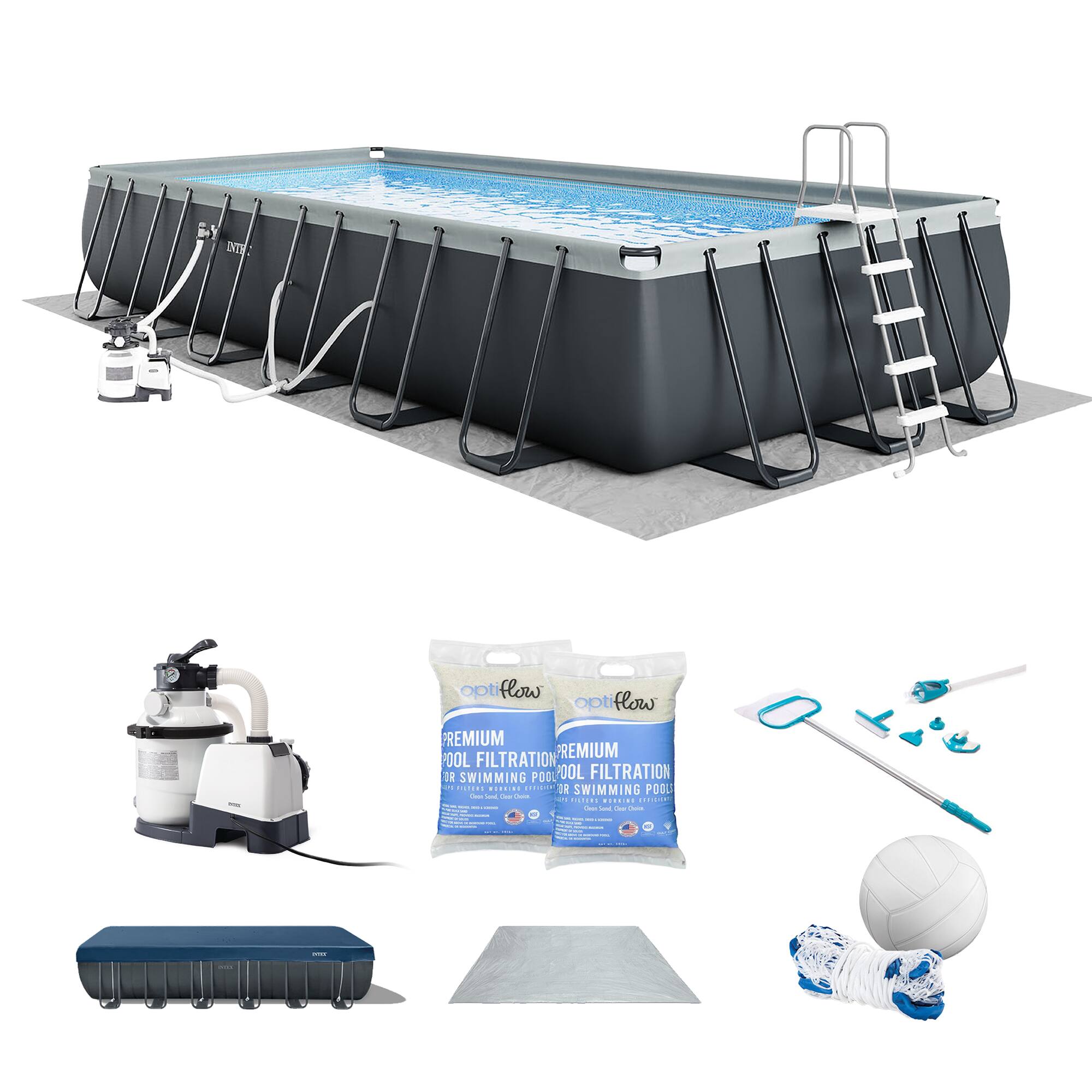 Intex - XTR 24' x 12' x 52" Above Ground Pool and Optiflow 2 Pack Filter Sand - Saltwater System