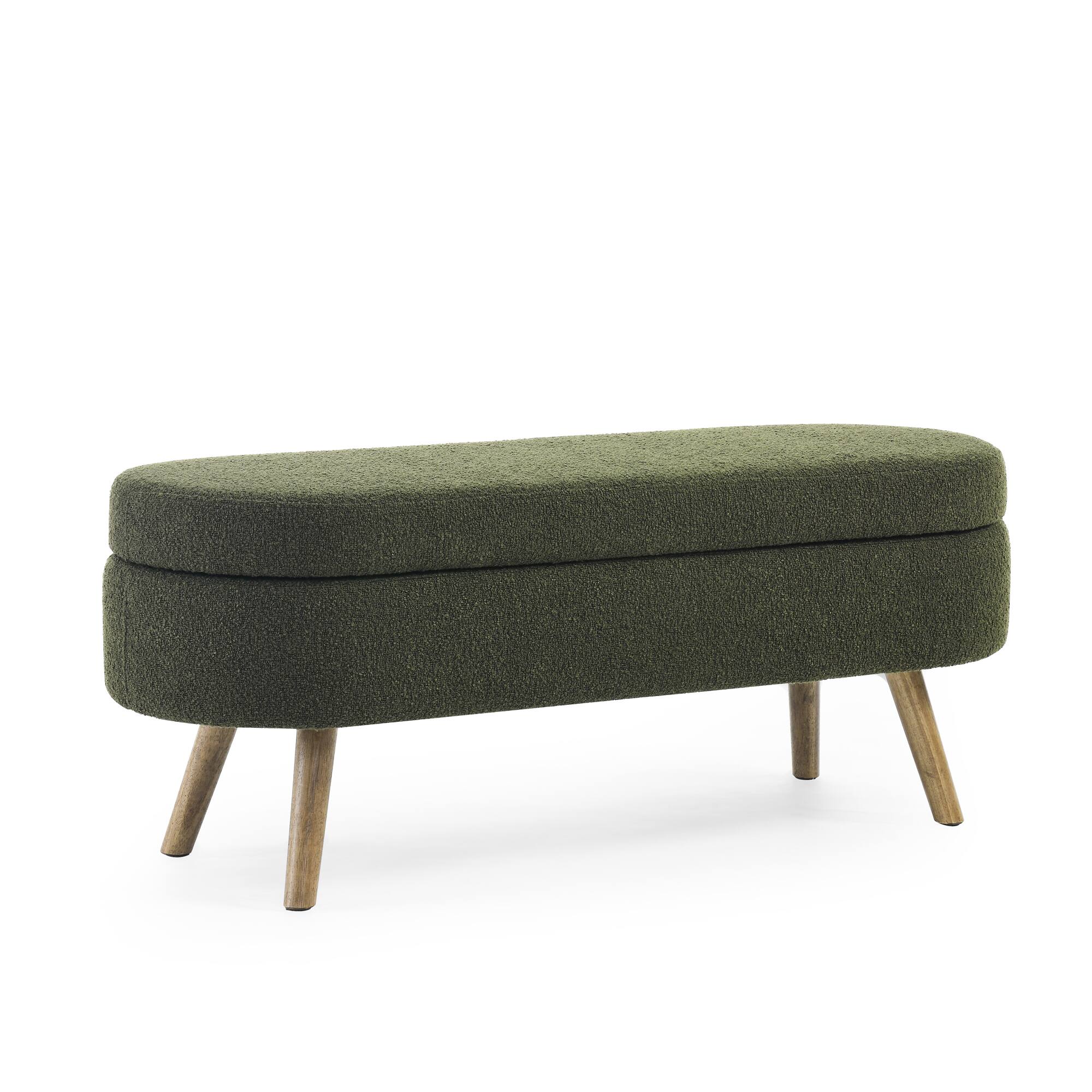 Alt View 5. GOODSILO - Elegant Fabric Storage Ottoman Bench with Wooden Legs for Living Room or Bedroom Footrest and Seating - Green.
