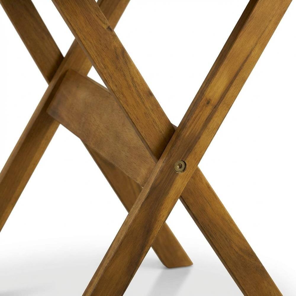 Left. Outdoor Escape - 3-Piece Outdoor Bistro Set Oil-Finish Wooden Folding Table and 2 Chairs - Natural Oil.