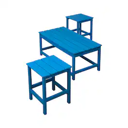 WestinTrends - Malibu 3-Piece set outdoor Coffee and Side table for Adirondack chair - Pacific Blue