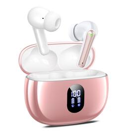 Trigiz - Wireless Earbuds with Big Bass Stereo Sound, 65 Hours Playtime, IPX7, Hands-Free Calls with AI for iPhone - Pink
