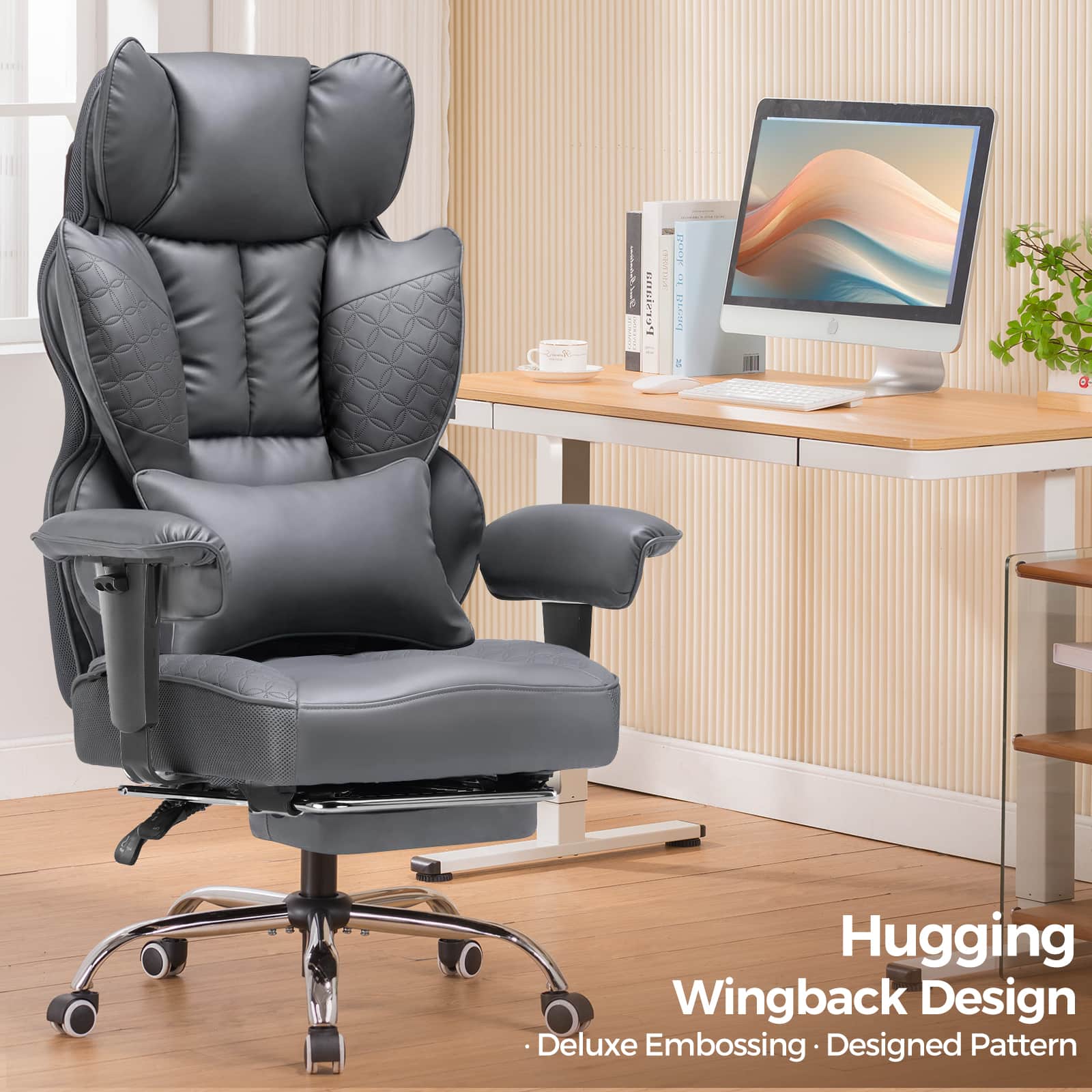 Hugging Wingback Design  
Deluxe Embossing • Designed Pattern