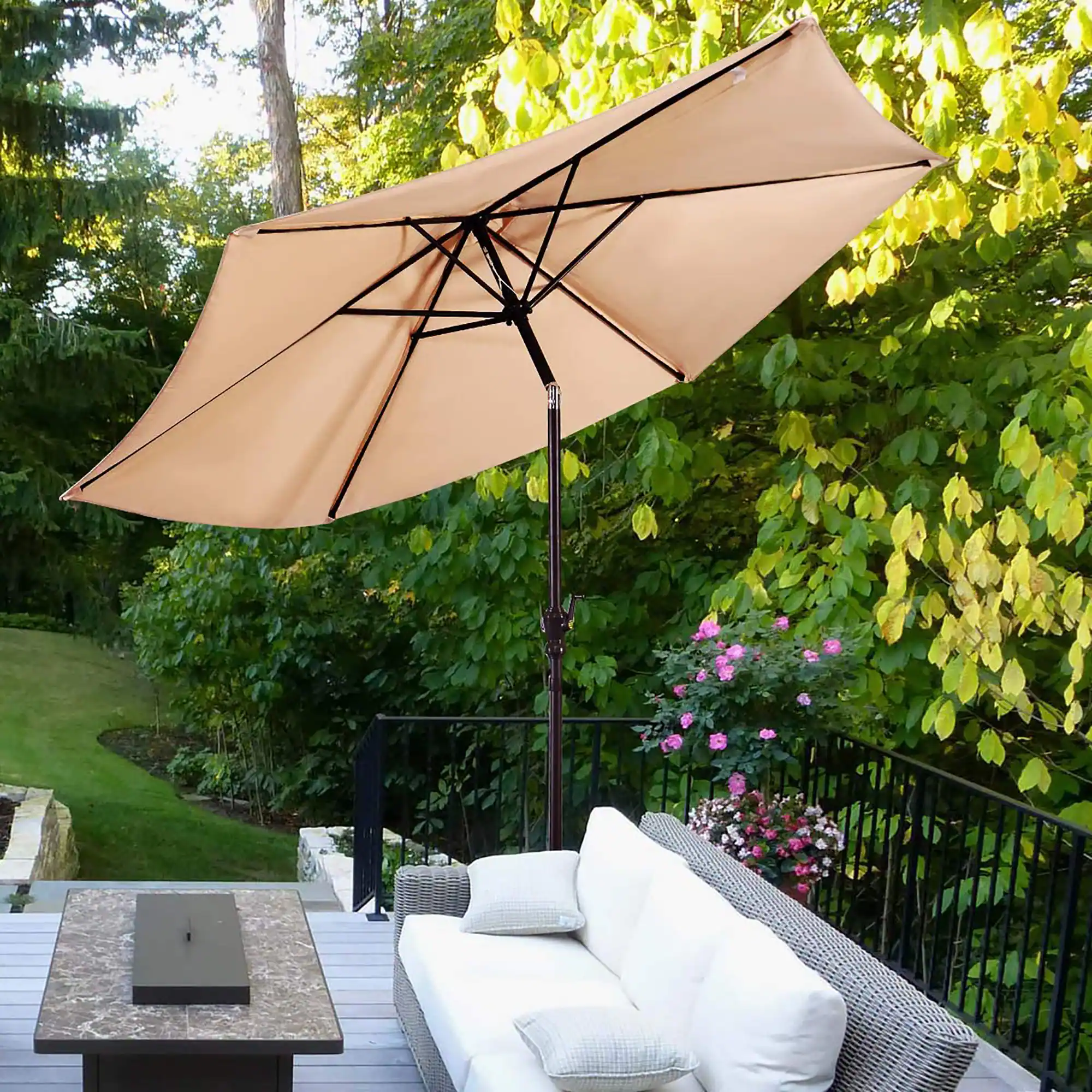 Alt View 2. Costway - Costway 9ft Patio Umbrella Outdoor W/ 50 LBS Round Umbrella Stand - Beige.