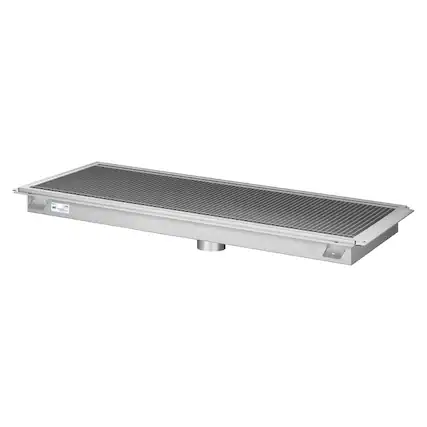 Front. Koolmore - 18" x 48" Stainless Steel Floor Trough Drain, 14-Gauge with Subway-Style Grating & Removable Drain Basket, NSF Listed - Stainless-Steel.