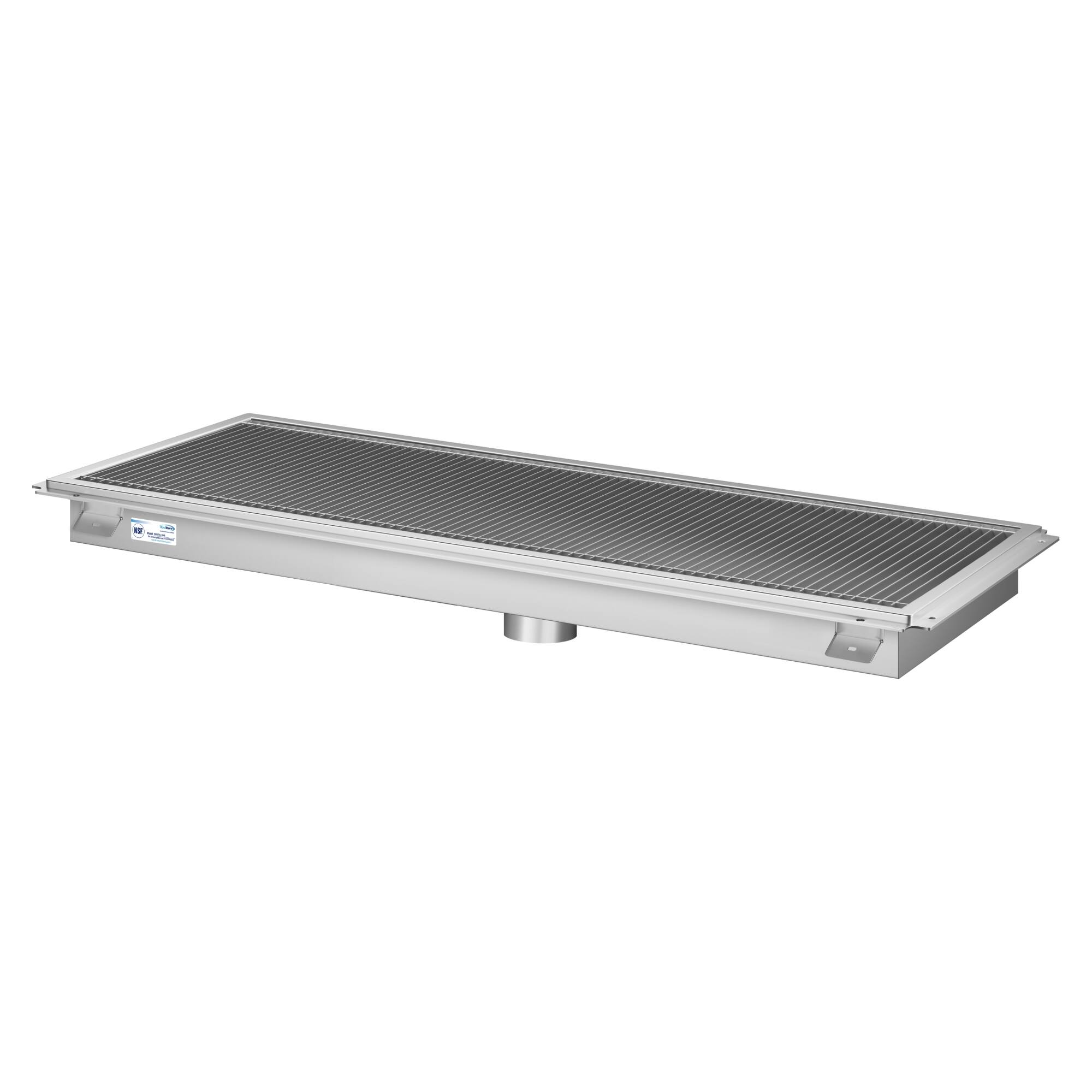 Front. Koolmore - 18" x 48" Stainless Steel Floor Trough Drain, 14-Gauge with Subway-Style Grating & Removable Drain Basket, NSF Listed - Stainless-Steel.