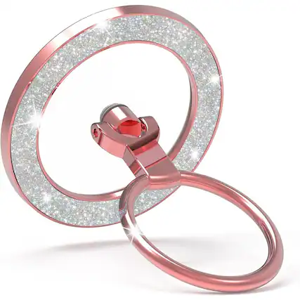 Front. PARKER SLATER - Magnetic Phone Ring Holder & Grip, Glitter Rose Gold - Glitter Rose Gold.