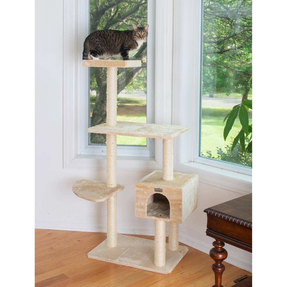 Alt View 1. Armarkat - 57Inch Real Wood Cat Tree In Beige With Playhouse And Perch - Beige.