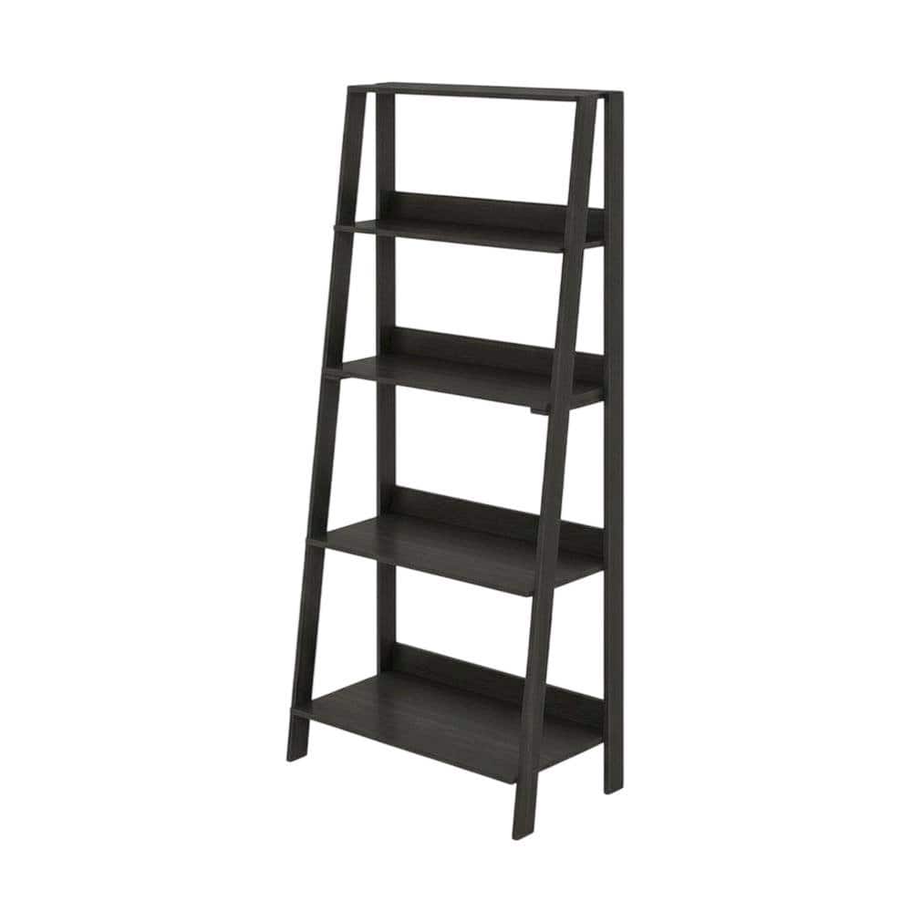 FurniFact - Black 5-Tier Ladder Shelf for Books and Display Storage - Black Espresso