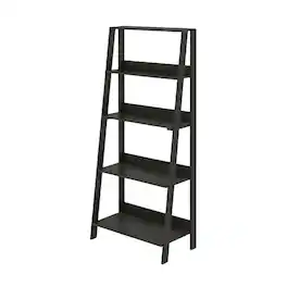 FurniFact - Black 5-Tier Ladder Shelf for Books and Display Storage - Black Espresso