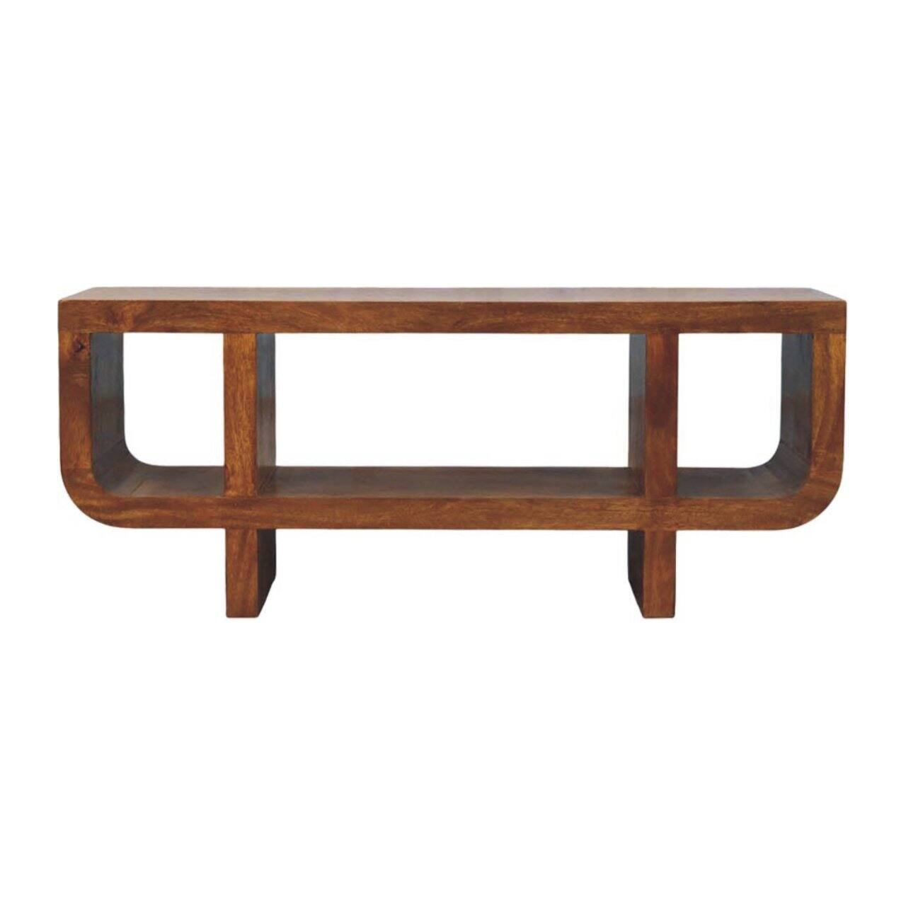 Front. Artisan Furniture - Artisan Furniture Solid Wood Orion Curved Chestnut Media Unit, Open Shelves, Dark Brown - Dark Brown.