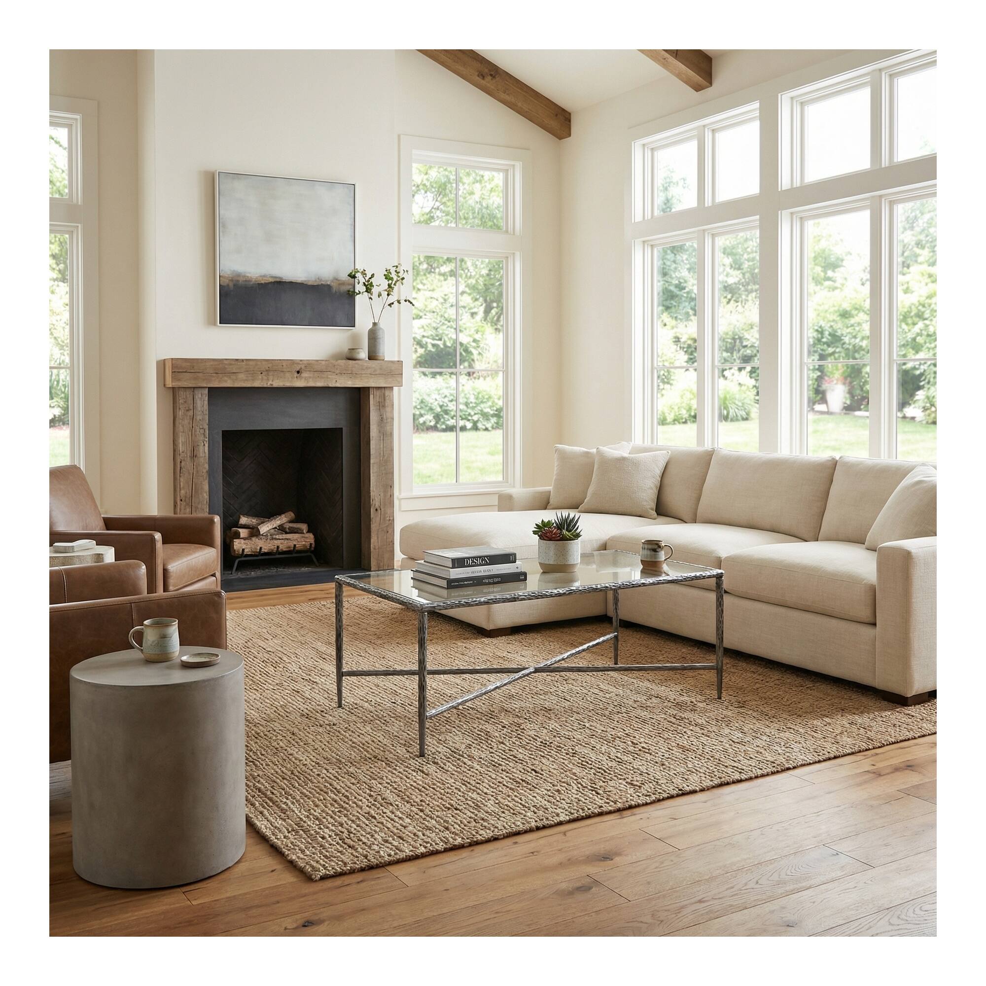 Alt View 3. Boyel Living - Rectangular Hammered Metal Coffee Table with Tempered Glass Top - Gunmetal.
