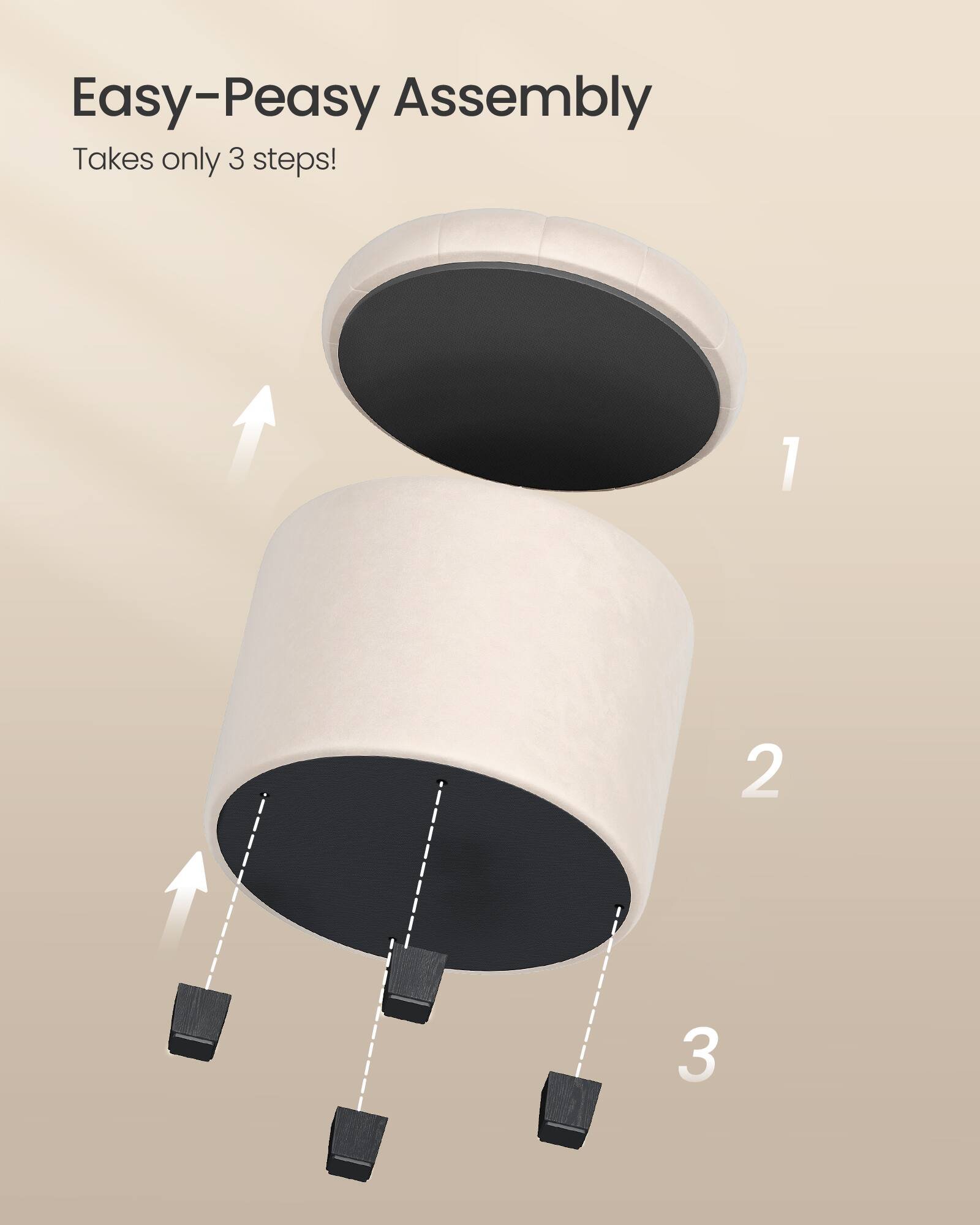 Easy-Peasy Assembly Takes only 3 steps! 1 2 3