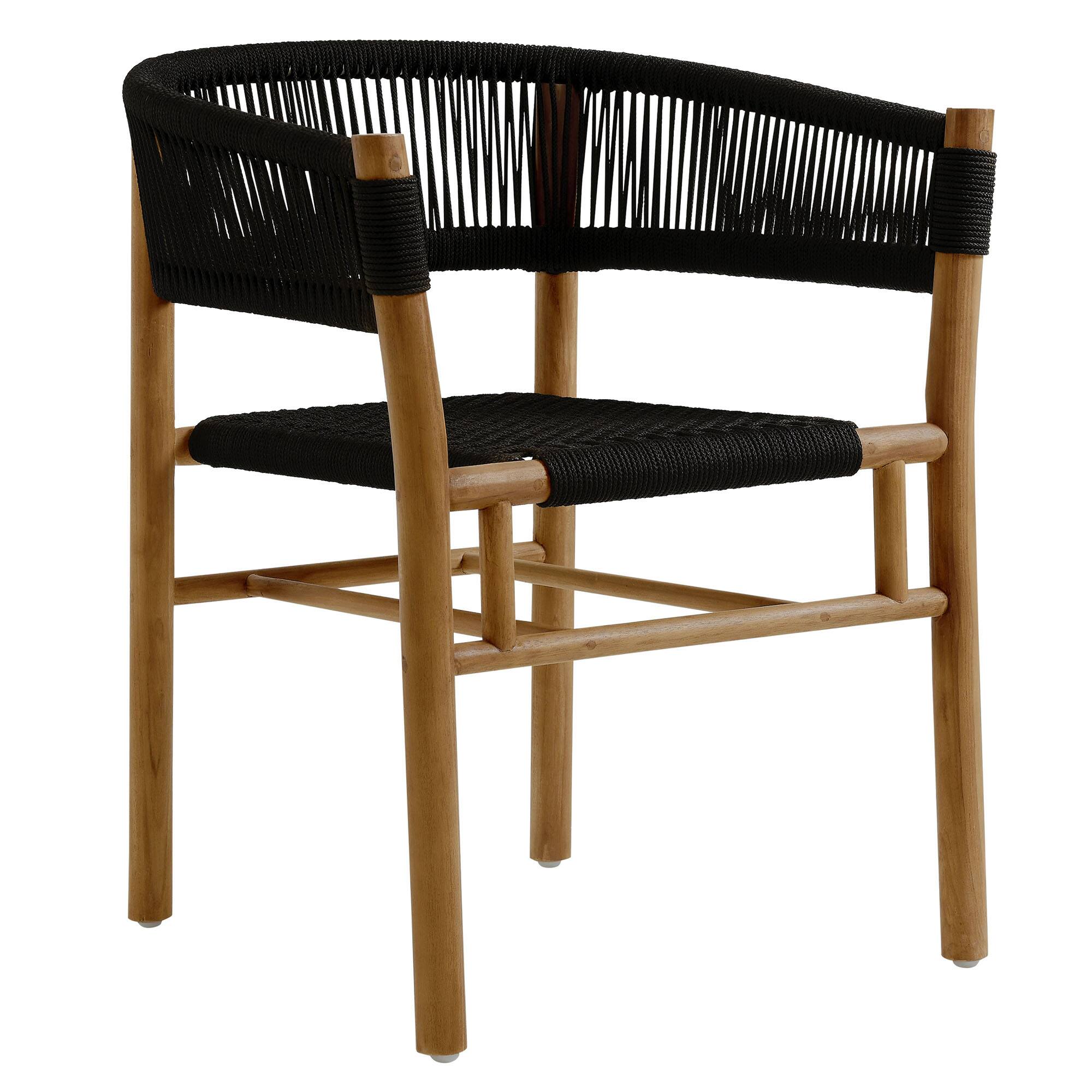 Alt View 2. Modway - Vienna Outdoor Patio Teak and Rope Curved-Back Dining Armchairs Set of 2 by Modway - Natural Black.