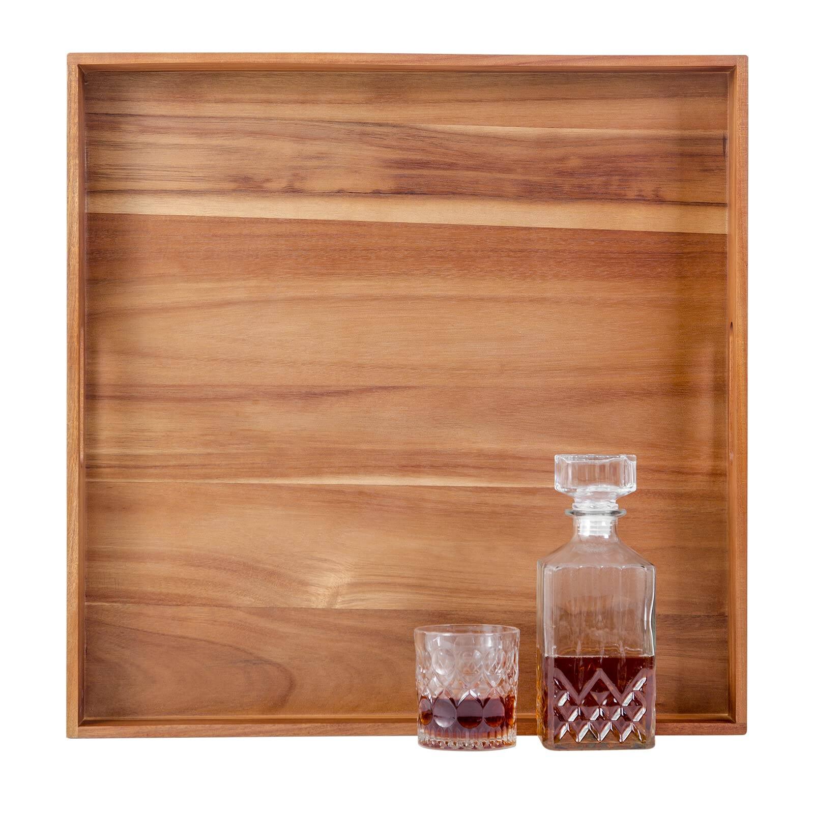 Alt View 5. JETRANSPORT - Serving Tray Handles Inch Large Square Ottoman Coffee Table Wooden Trays Decorative Party Food Breakfast - Square Tray -22 Inch.