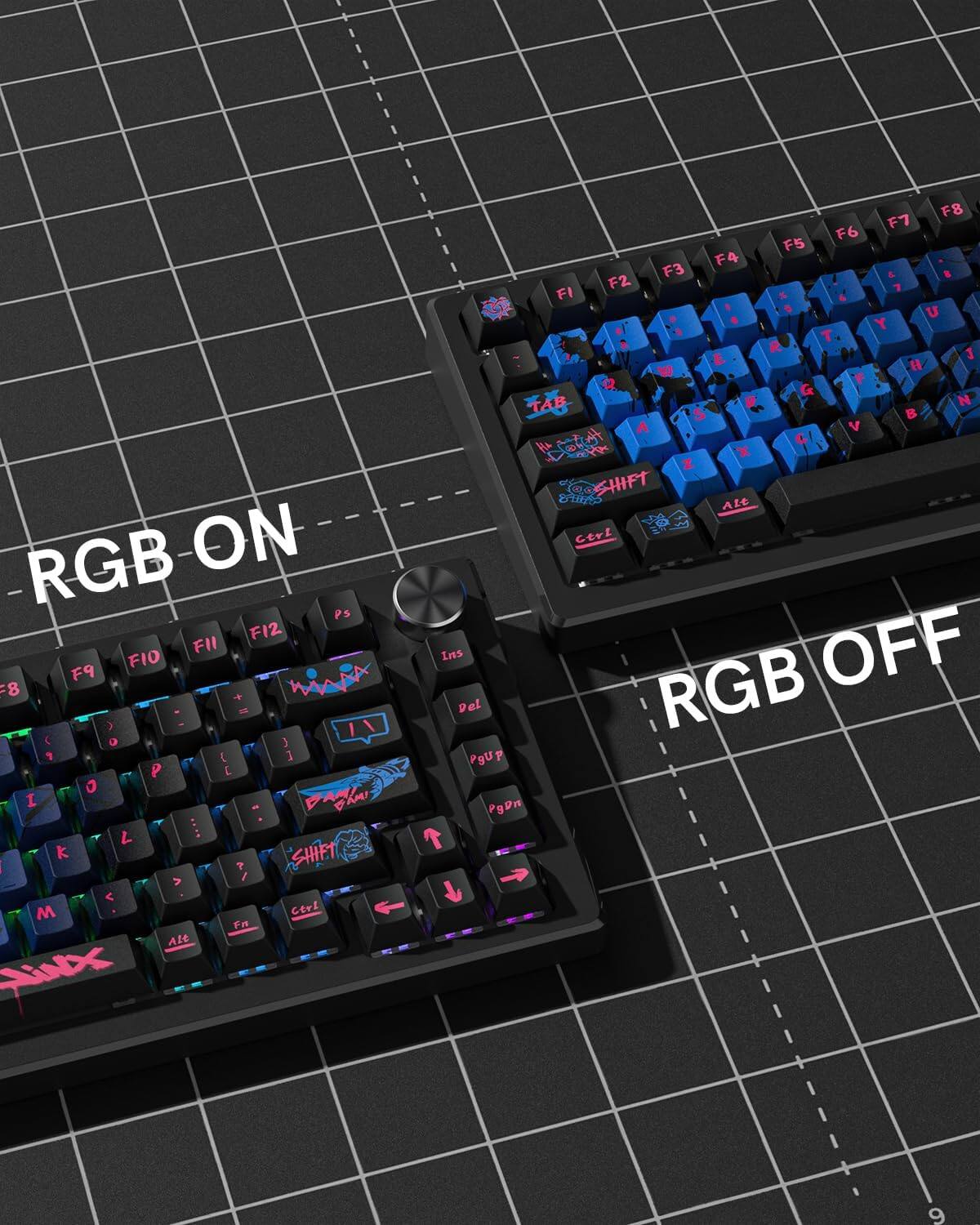 RGB ON  
Ps F12 F11 F10 F9 mA 8 + ) ( 3 9 1 1 P E O I BANI AMI L k SHIFT | > / < M Ctvl Al NNX F8 F7 F6 F5 F4 F3 & - F2 1 F1 & . U Y T R J E H 1o F G TAB N S A V KC C X I Z SHIPT ALt Ctrz ns RGB OFF Pel PgUp PgDn