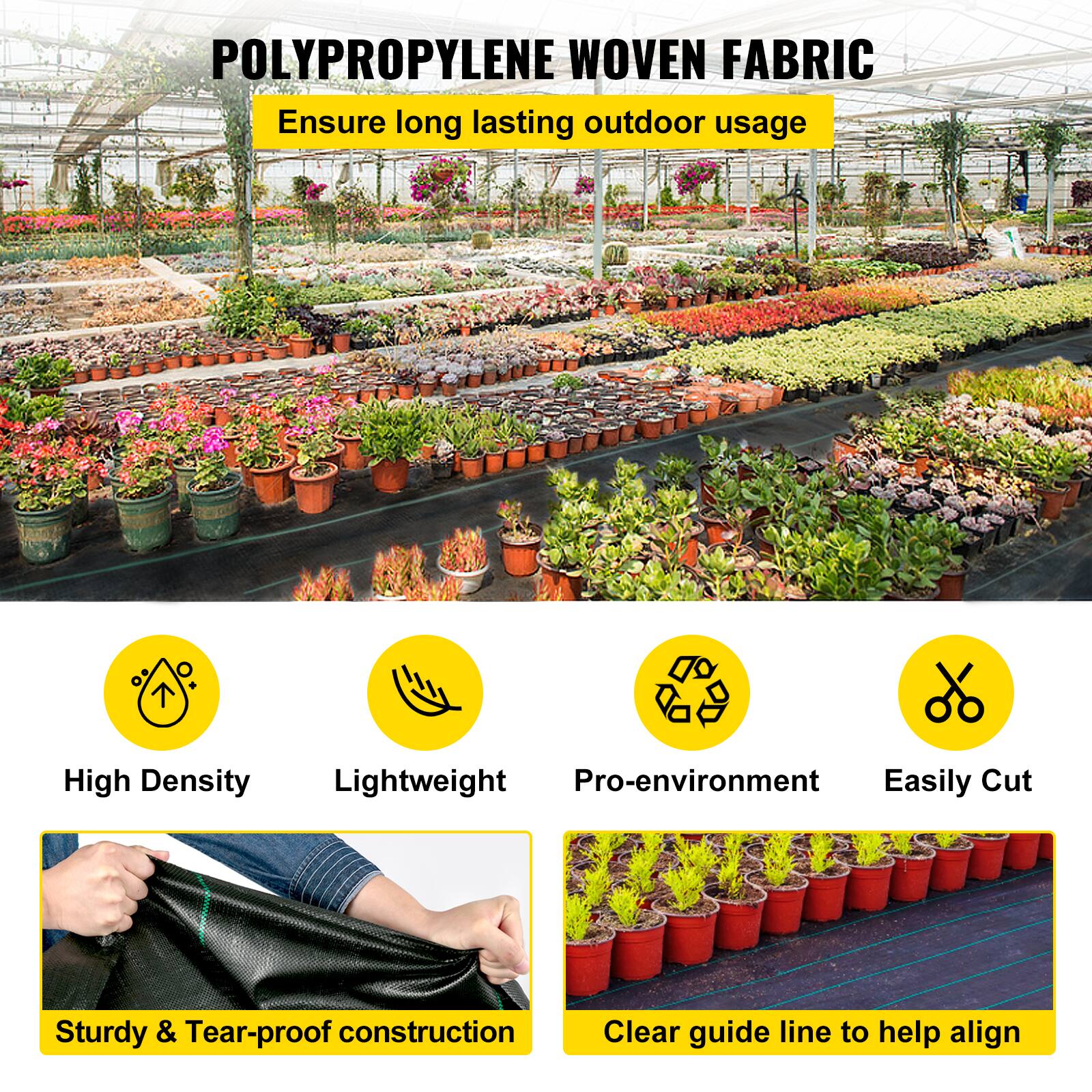 POLYPROPYLENE WOVEN FABRIC
Ensure long lasting outdoor usage
High Density
Lightweight
Pro-environment
Easily Cut
Sturdy & Tear-proof construction
Clear guide line to help align