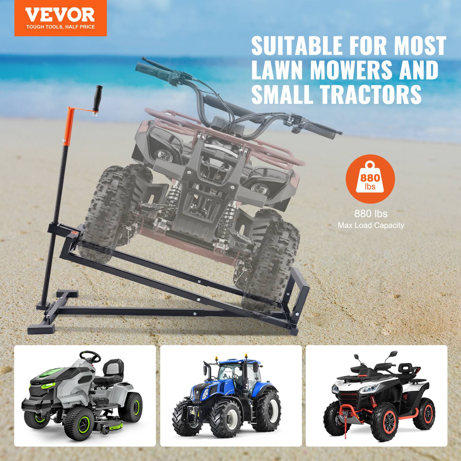VEVOR TOUGH TOOLS, HALF PRICE  
SUITABLE FOR MOST LAWN MOWERS AND SMALL TRACTORS  
880 lbs Max Load Capacity