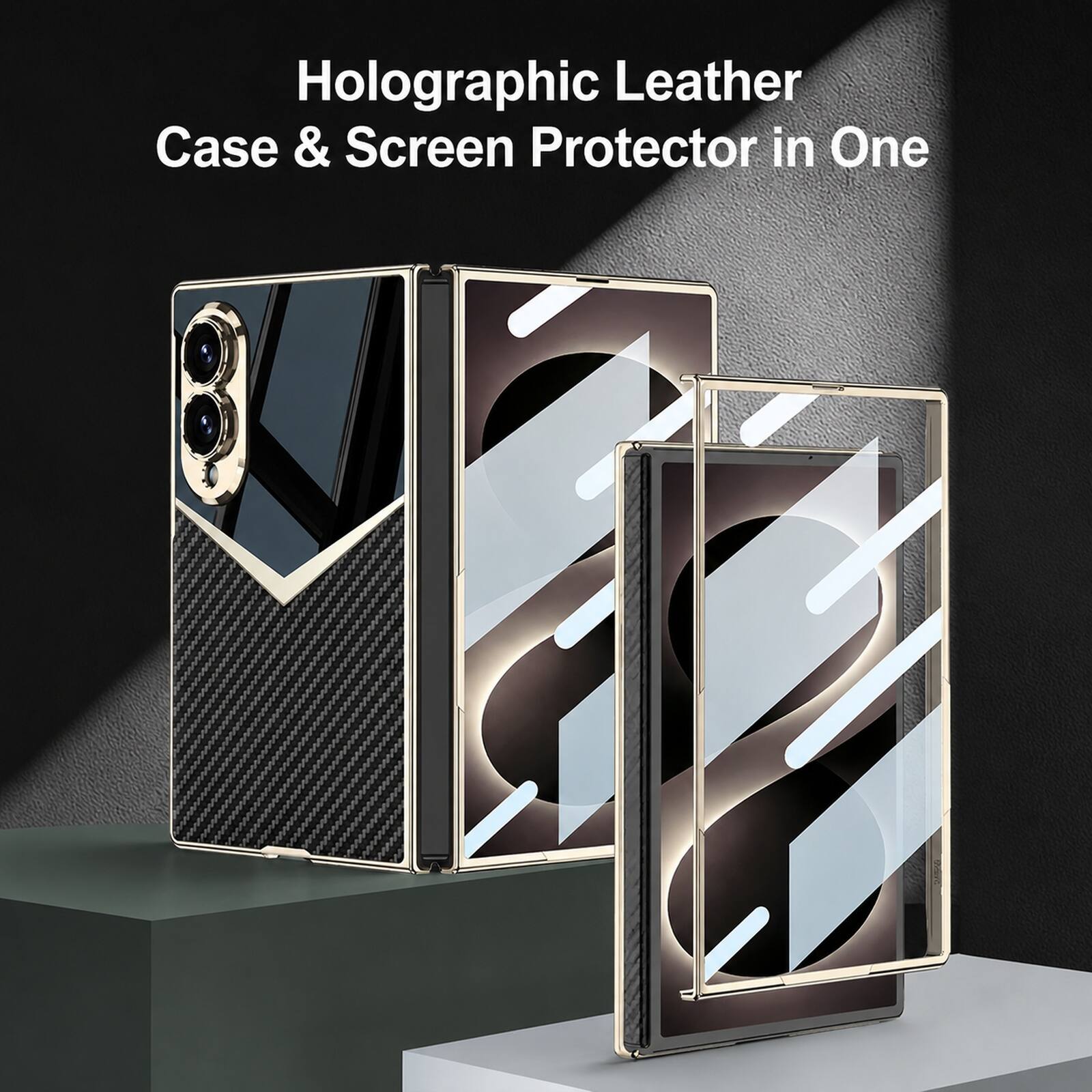 Holographic Leather Case & Screen Protector in One