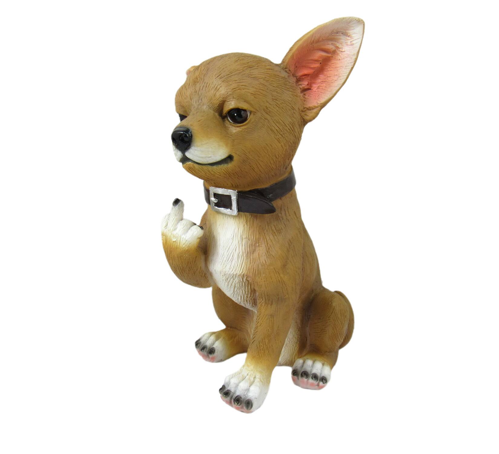 Alt View 2. DWK Corporation - Lil Rascal Rude Finger Flipping Chihuahua Dog Tabletop Statue 6.75 Inches High - Brown.