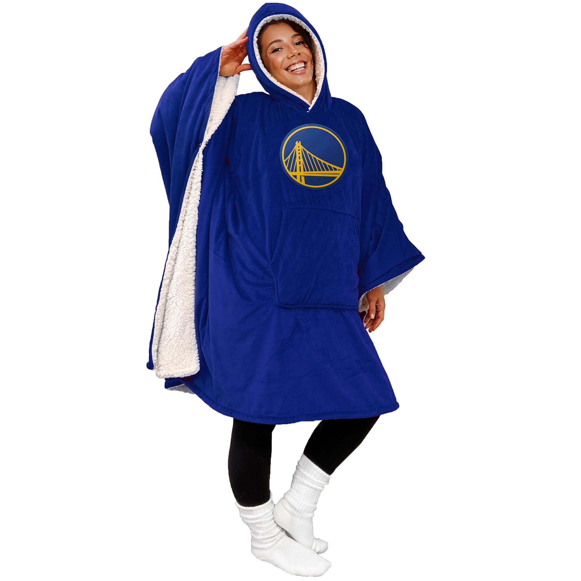 Pegasus - Golden State Warriors 60" x 80" Logo Patch Team Color Bloncho with Sherpa - Multicolor
