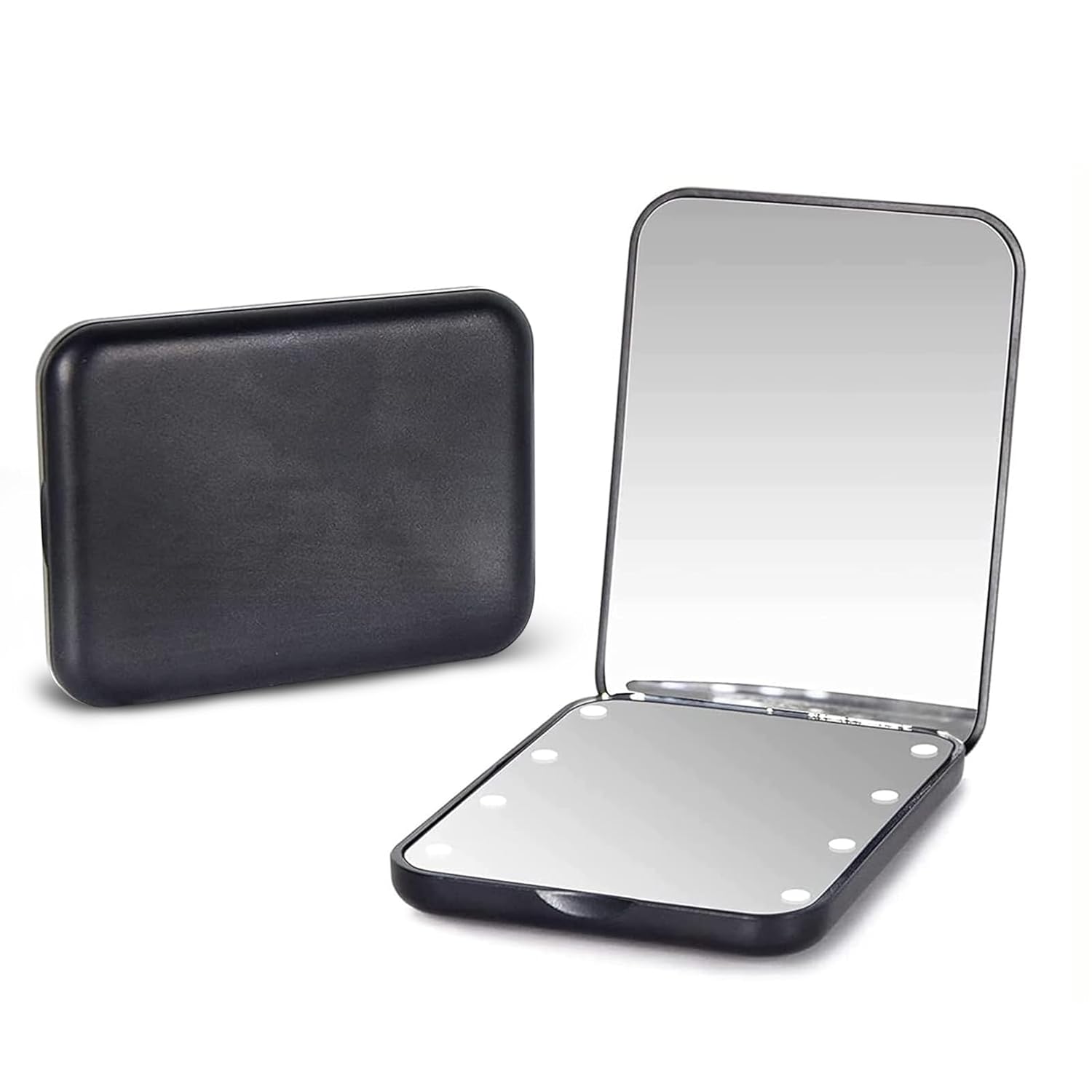 Stamp n Camp - Kintion Pocket Mirror, 1X/3X Magnification LED Compact Travel Makeup Mirror with Light for Purse, 2-Sided, Portable - Black
