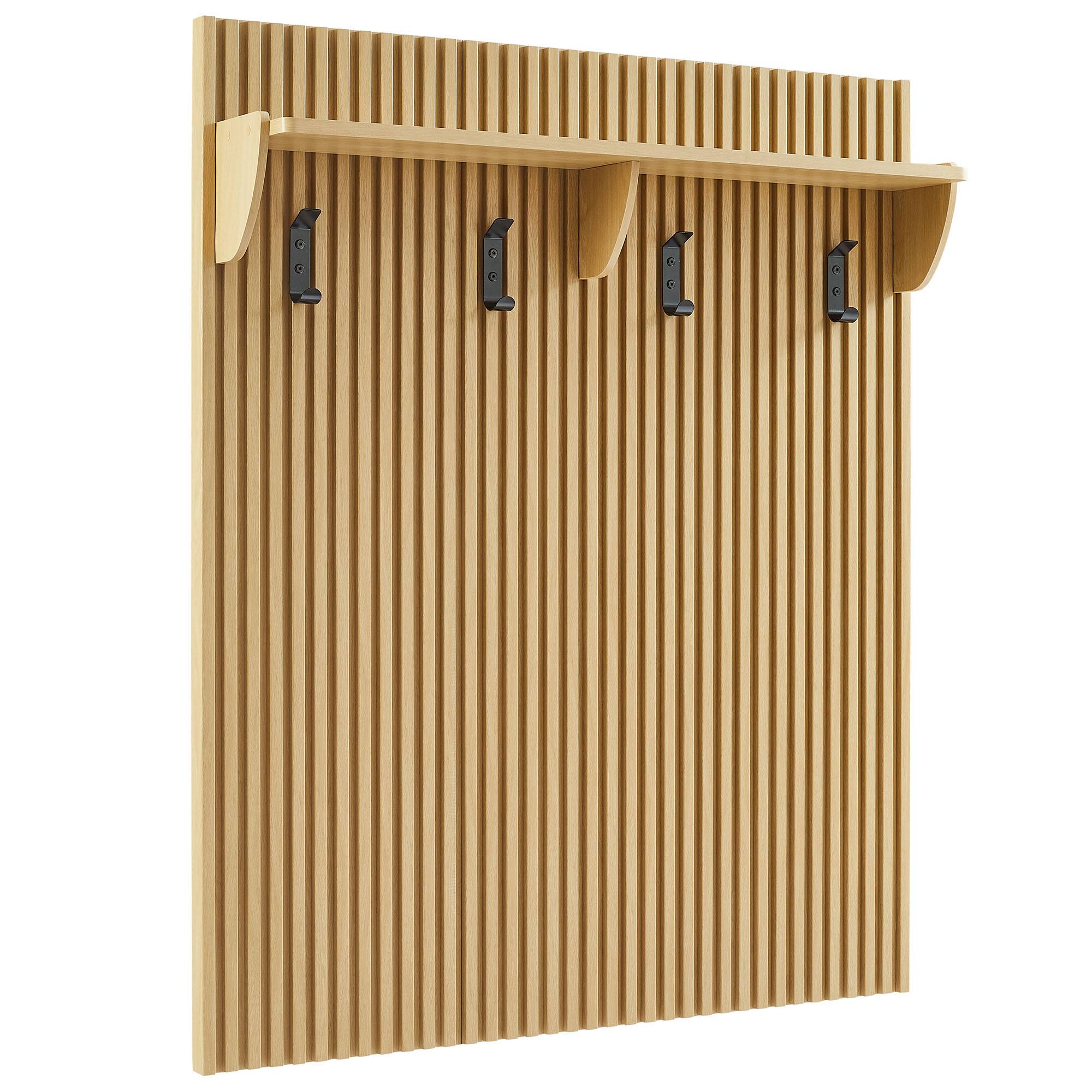Angle. Modway - Render Fluted Coat Rack Panel With Shelf by Modway - Light Oak.