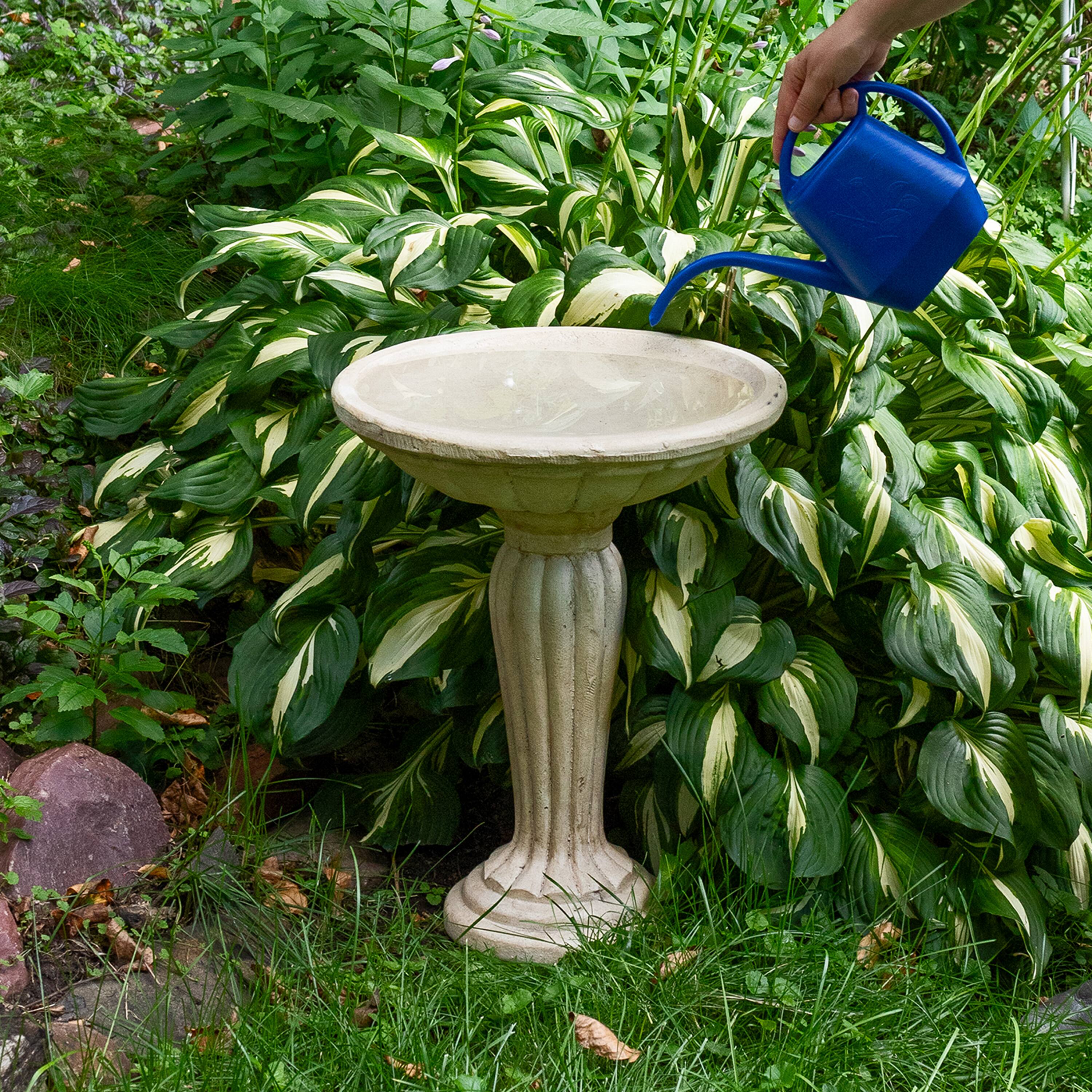 Alt View 8. Sunnydaze - Grecian Glass Fiber Reinforced Concrete Bird Bath - 16 in - Antique White.