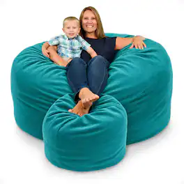 Ultimate Sack - 6ft Bean Bag Chair and Footstool, Oversized Lounger, Suede - Teal