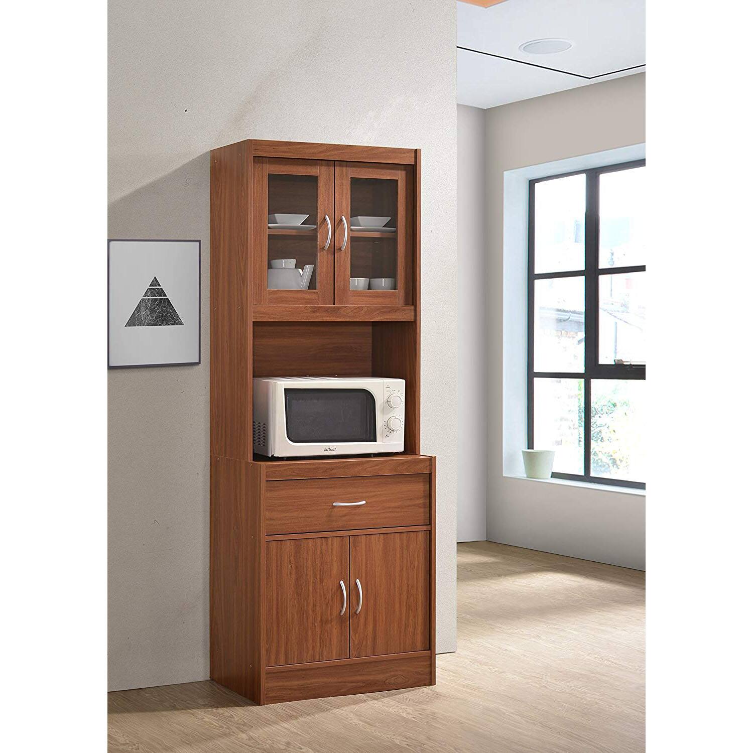 Alt View 1. Hodedah - Hodedah Import 70 In Tall Top/Bottom Enclosed Kitchen Cabinet w/ Drawer, Cherry - Cherry.