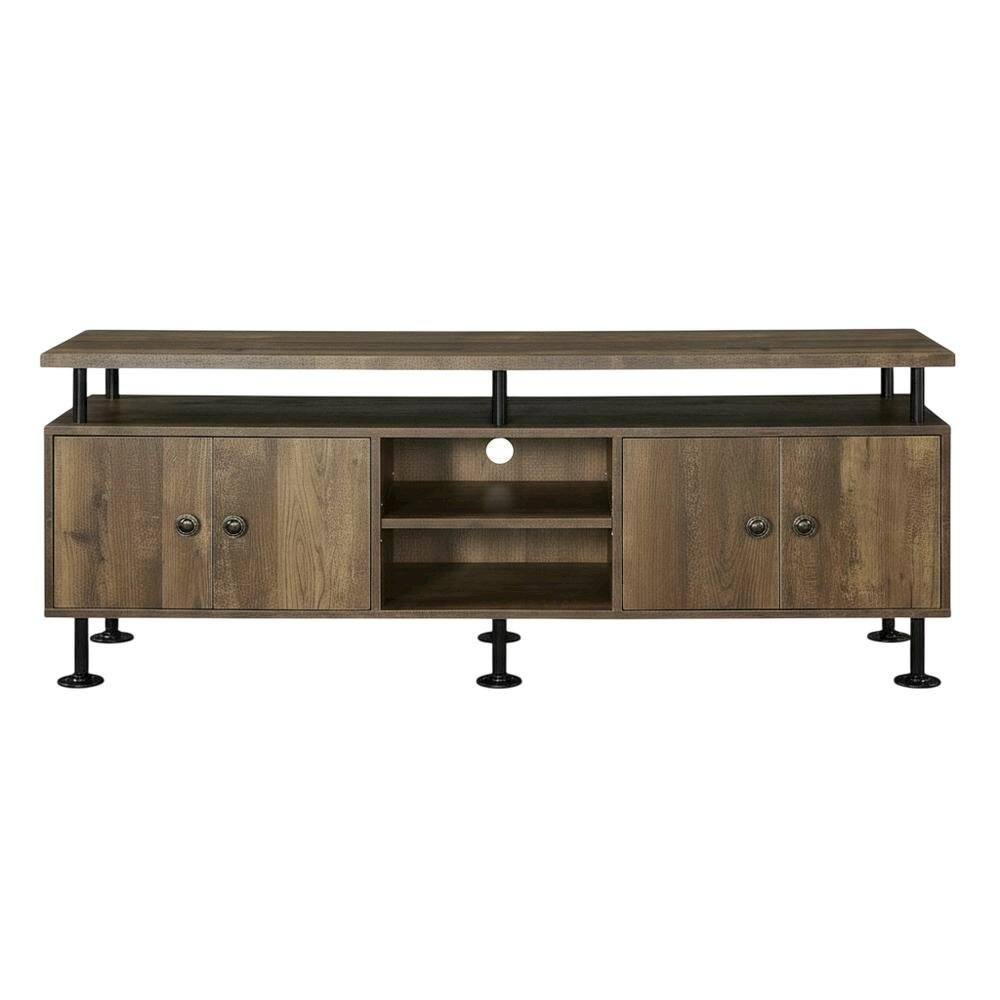 Alt View 3. FurniFact - Rustic Oak, Black Finish TV Stand, Industrial Style, Multi-Color Design - Brown.