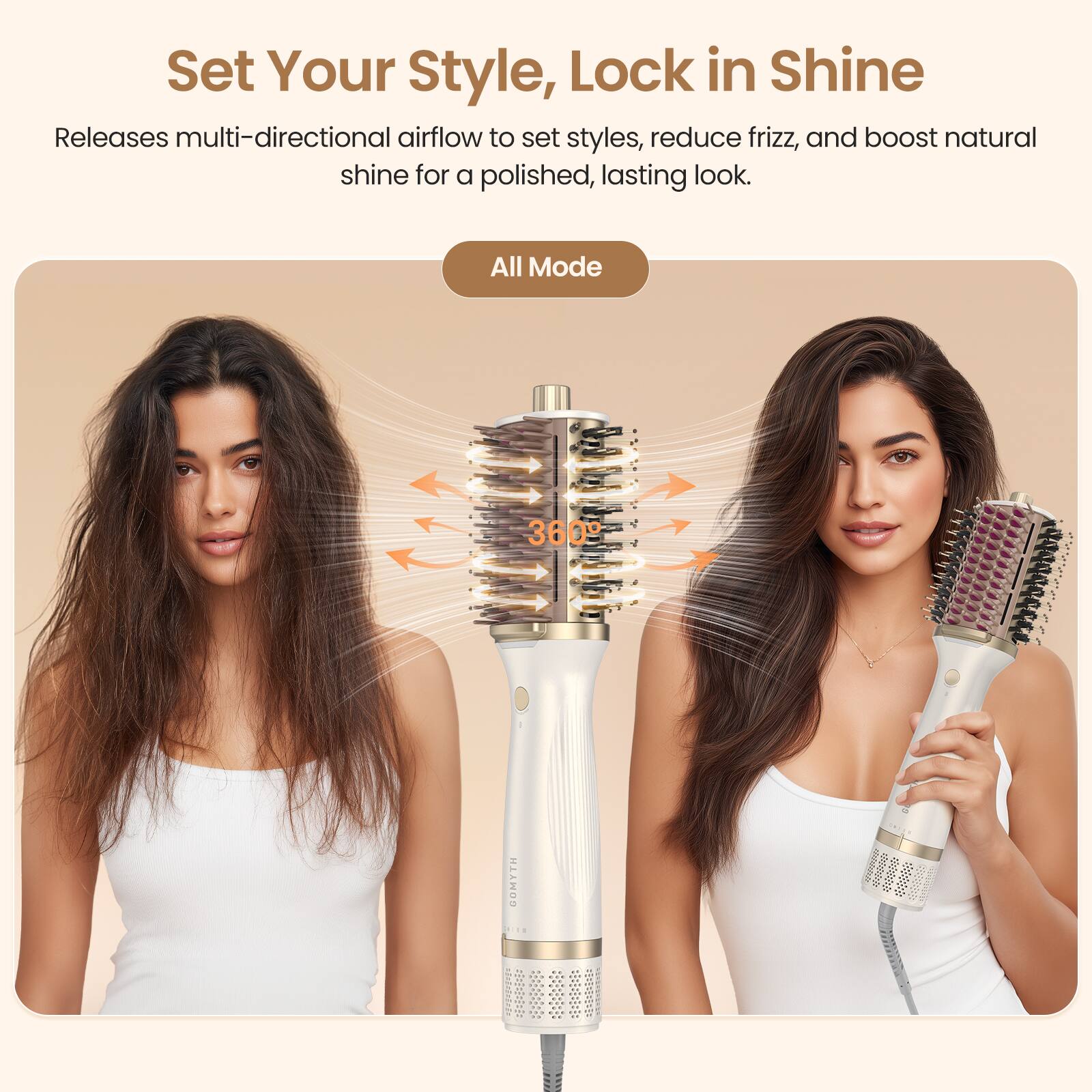 Set Your Style, Lock in Shine

Releases multi-directional airflow to set styles, reduce frizz, and boost natural shine for a polished, lasting look.

All Mode