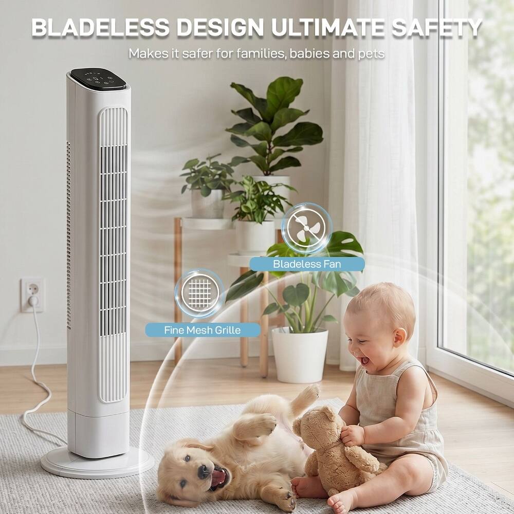 BLADELESS DESIGN ULTIMATE SAFETY  
Makes it safer for families, babies and pets  
Bladeless Fan  
Fine Mesh Grille