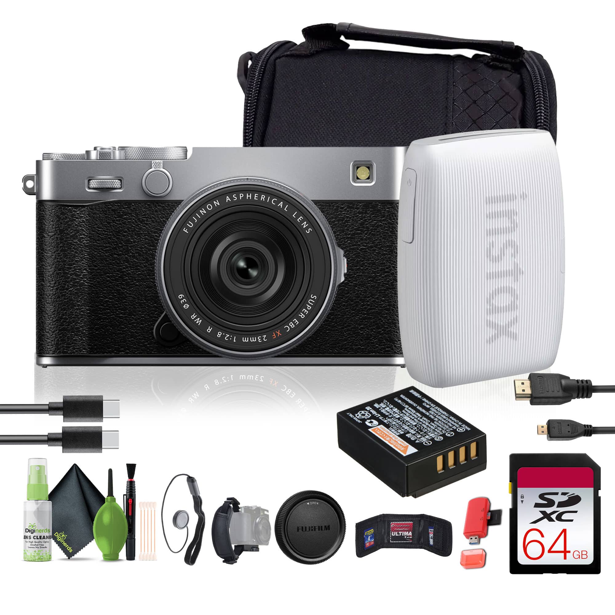 Fujifilm - X-E5 Mirrorless Digital Camera with XF 23mm f/2.8 Lens (silver), Printer -White