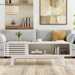 Boyel Living - Coffee Table Living Room Tables Modern Table with Storage Mid Century Farmhouse Wood - White