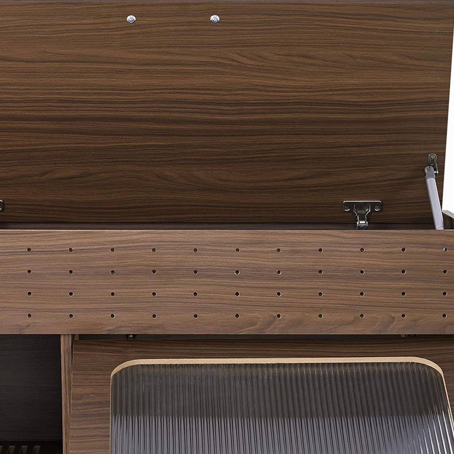 Back. Pefilos - 35" Multi-Purpose Cat Litter Box Enclosure with Storage, Modern Walnut Multi-Functional Cat House for Indoor Cats.