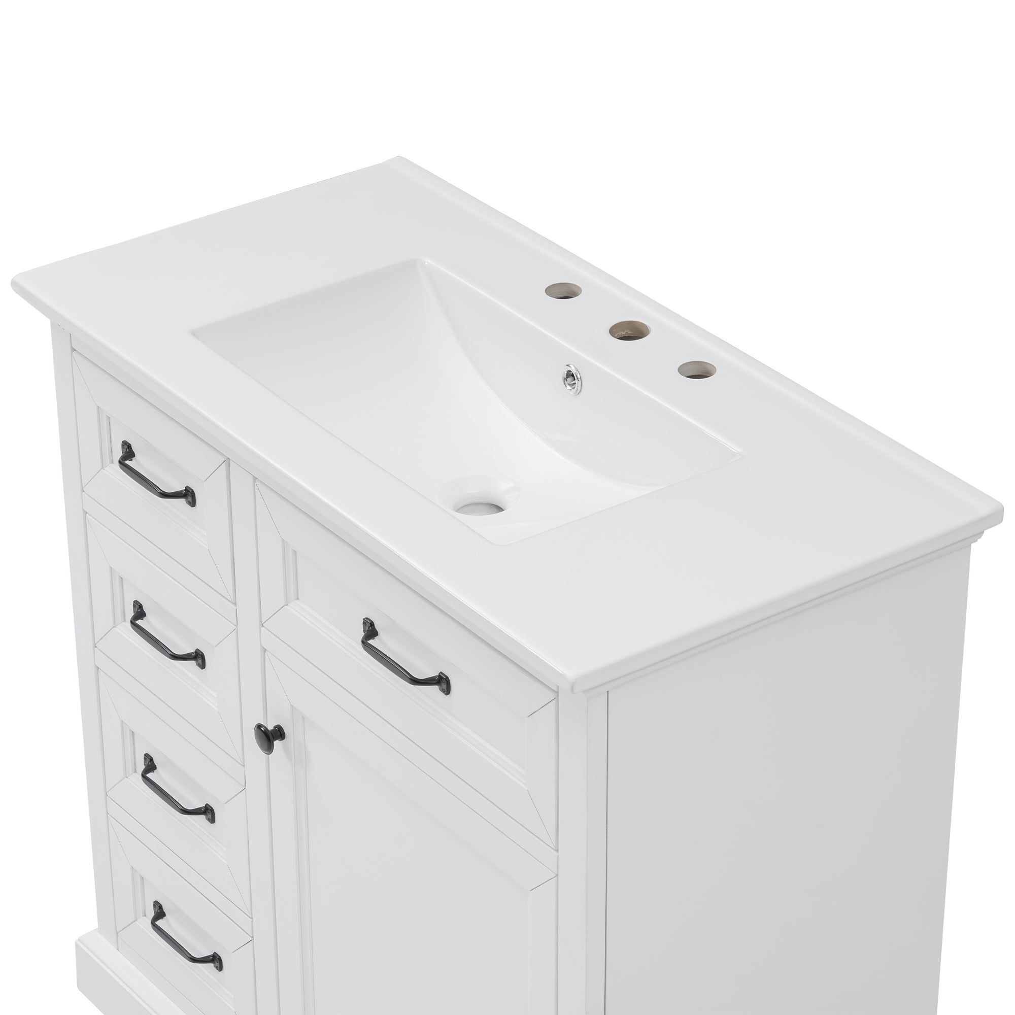 Back. Boyel Living - 36 Inch Bathroom Vanity with Ceramic Sink Top Four Drawers and One Soft Close Door Freestanding Cabinet Black Finish - Black.