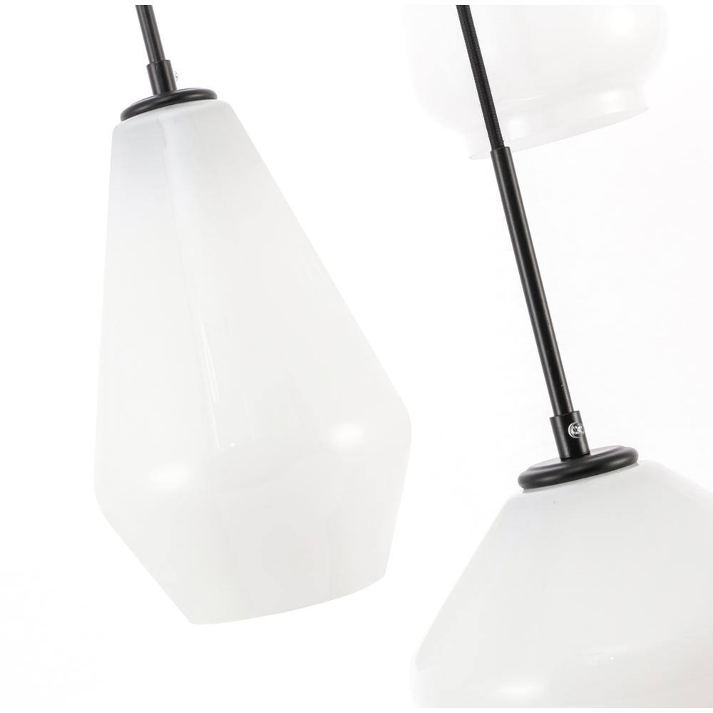 Alt View 2. Living District - Gene 3 light Black and Frosted white glass pendant - Black And Frosted White Glass.