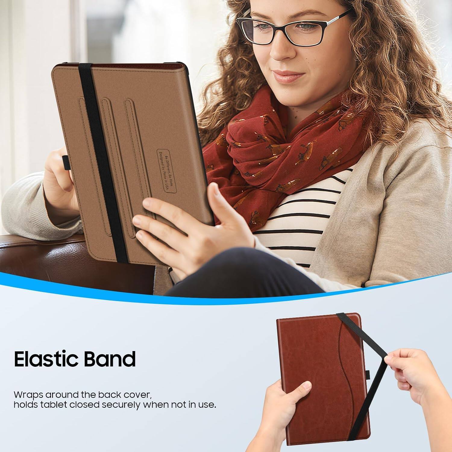 Designes EP by Fincia Different Be UZA Findie

Elastic Band

Wraps around the back cover, holds tablet closed securely when not in use.