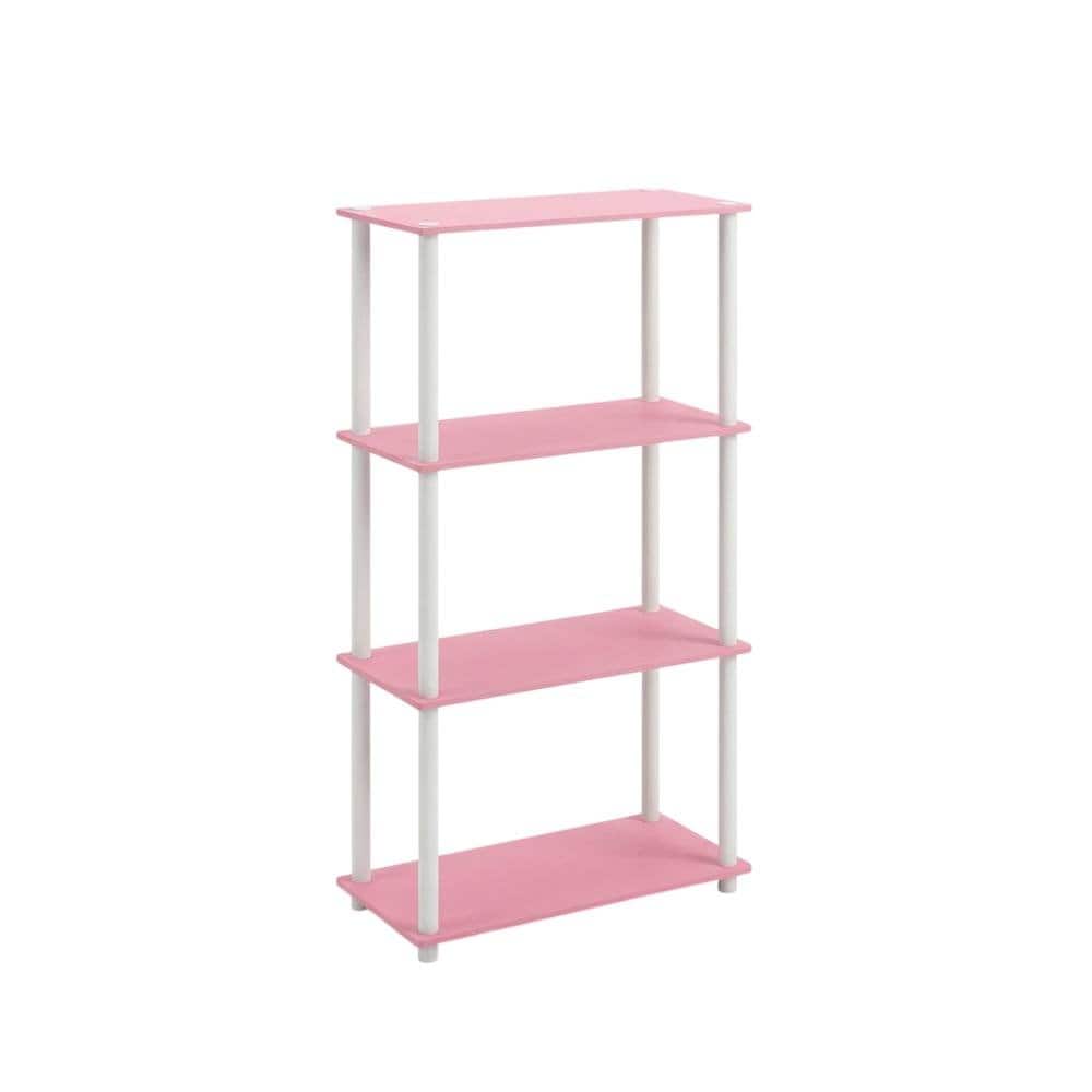 FurniFact - Wooden Bookcase with Open Shelving for Living Room Storage - Pink/White
