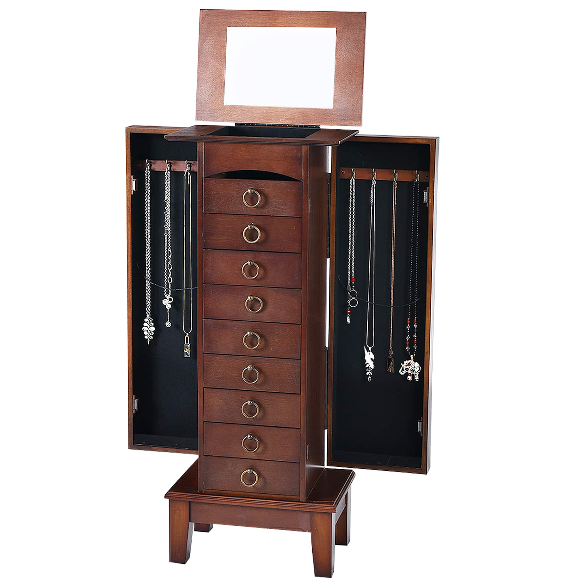 Gymax - Jewelry Cabinet Armoire Wood Storage Box Chest Stand Organizer - Walnu