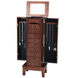 Gymax - Jewelry Cabinet Armoire Wood Storage Box Chest Stand Organizer - Walnu