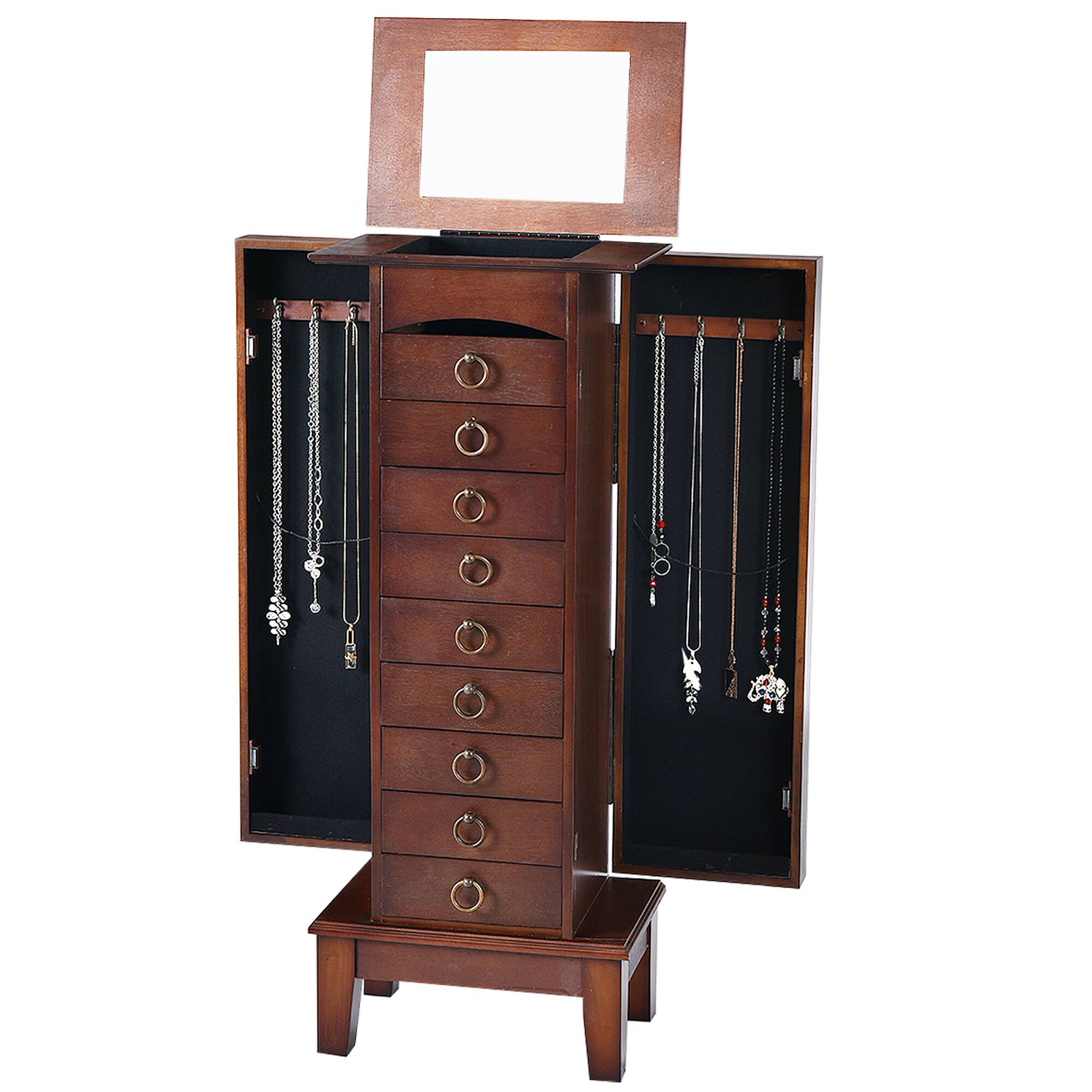Front. Gymax - Gymax Jewelry Cabinet Armoire Wood Storage Box Chest Stand Organizer - Walnu.