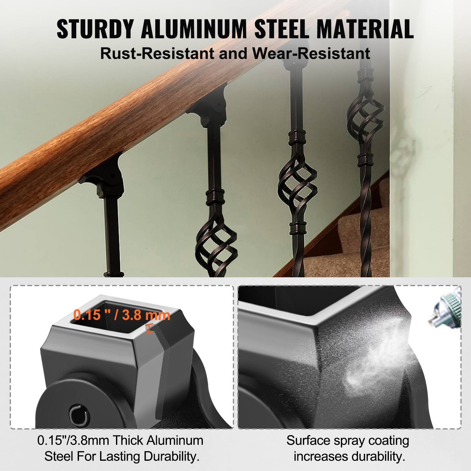 STURDY ALUMINUM STEEL MATERIAL  
Rust-Resistant and Wear-Resistant  

0.15" / 3.8 mm  
0.15"/3.8mm Thick Aluminum Steel For Lasting Durability.  

Surface spray coating increases durability.