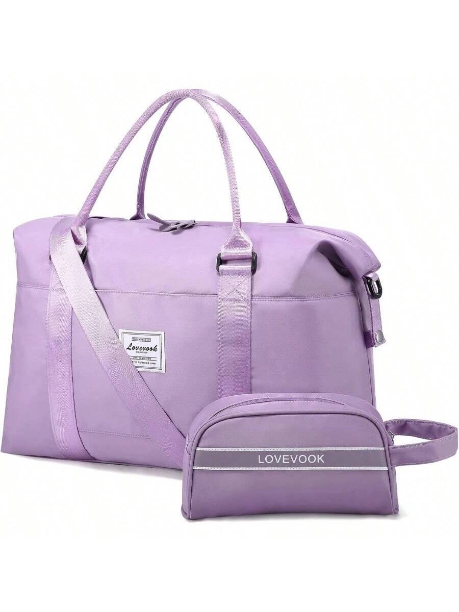 Live At Space - Weekender Bag Women Cute Travel Tote Gym Duffel with Toiletry Carry On Overnight Hospital - Purple + Medium