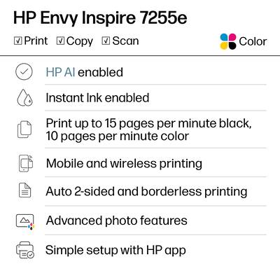HP - ENVY Inspire 7255e Wireless All-In-One Inkjet Photo Printer with 3 months of Instant Ink included with HP+ - White & Sandstone