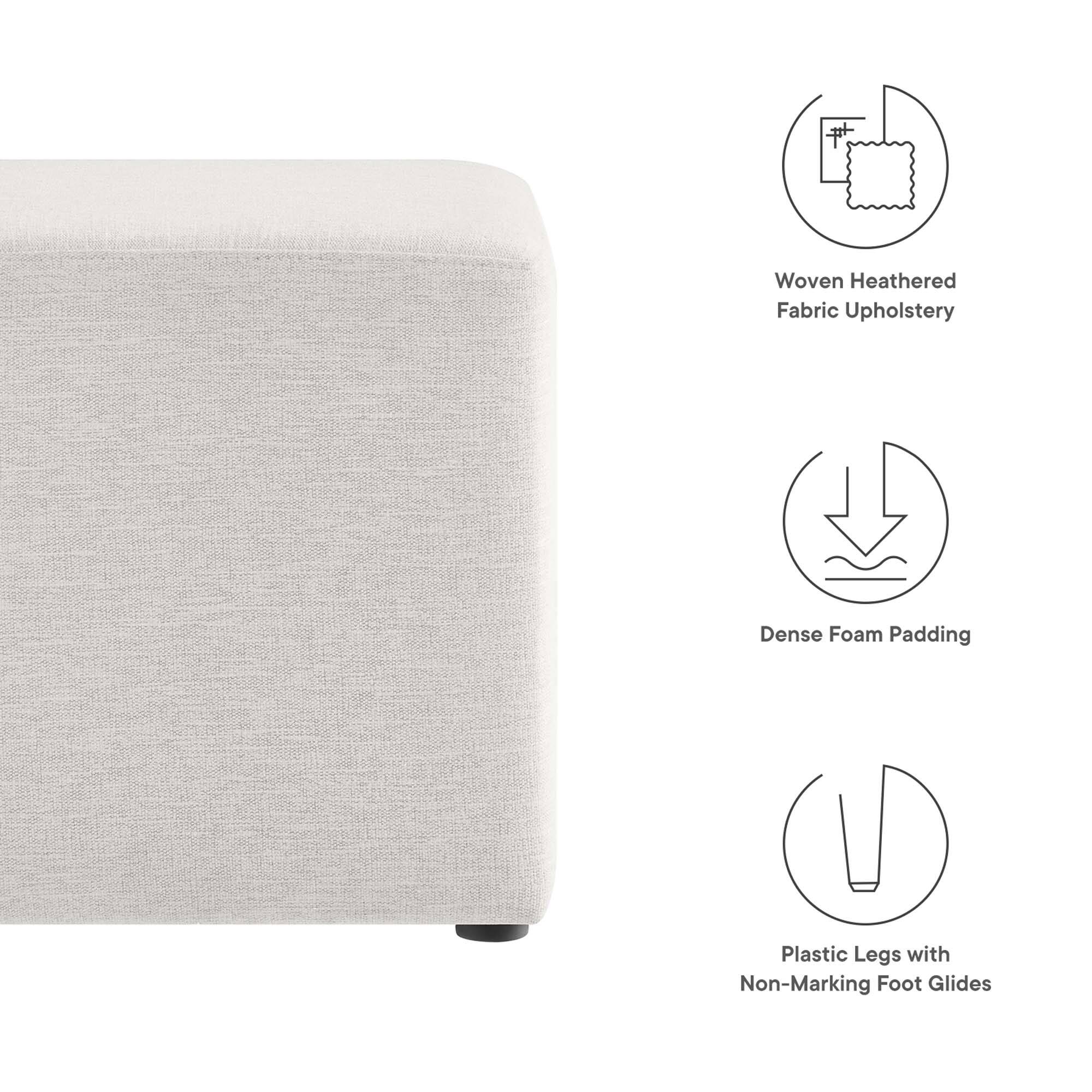 - Woven Heathered Fabric Upholstery
- Dense Foam Padding
- Plastic Legs with Non-Marking Foot Glides