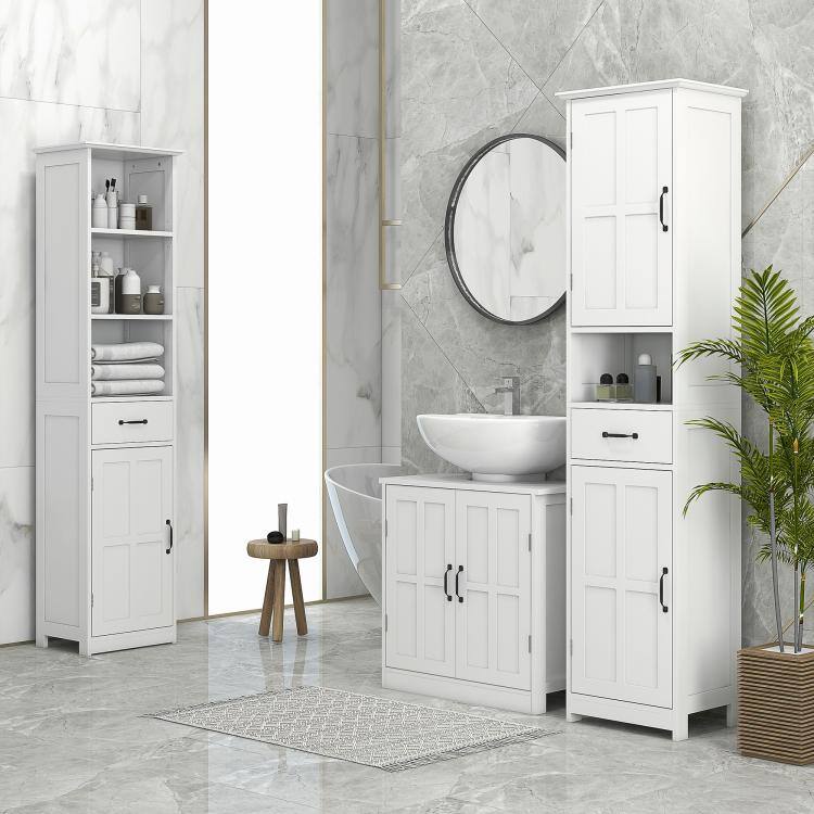 Alt View 9. PULUZ - Bathroom Sink Cabinet, Pedestal Sink Cabinet with Adjustable Shelf - White.