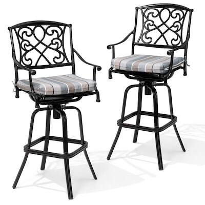Alt View 6. Crestlive Products - Crestlive Products Cast Aluminum Set 2 Brown Swivel Bar Stool Chair with Cushion - Brown-2PC.
